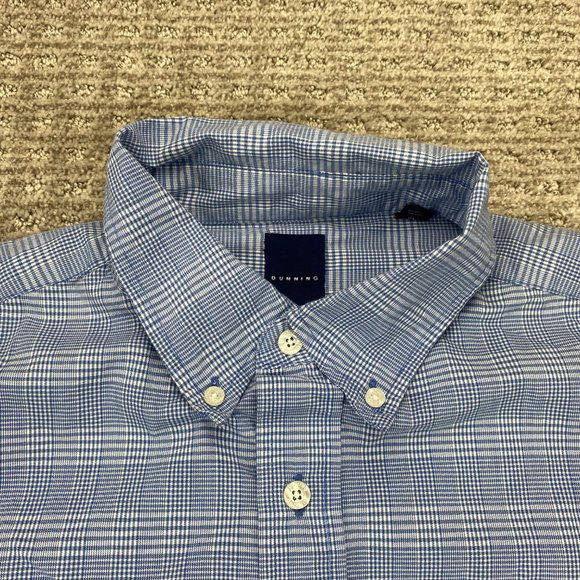 Dunning Shirt Men Extra Large XL Blue White Checkered Button Down Long Sleeve - Picture 2 of 8